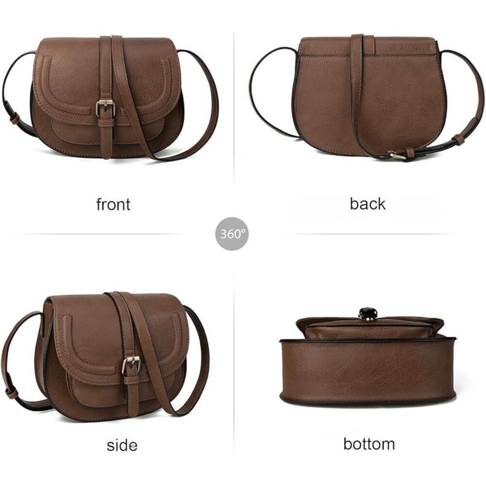 Women Dark Brown Imported Vegan Leather Small Saddle Crossbody Bags - Picture 4 of 4